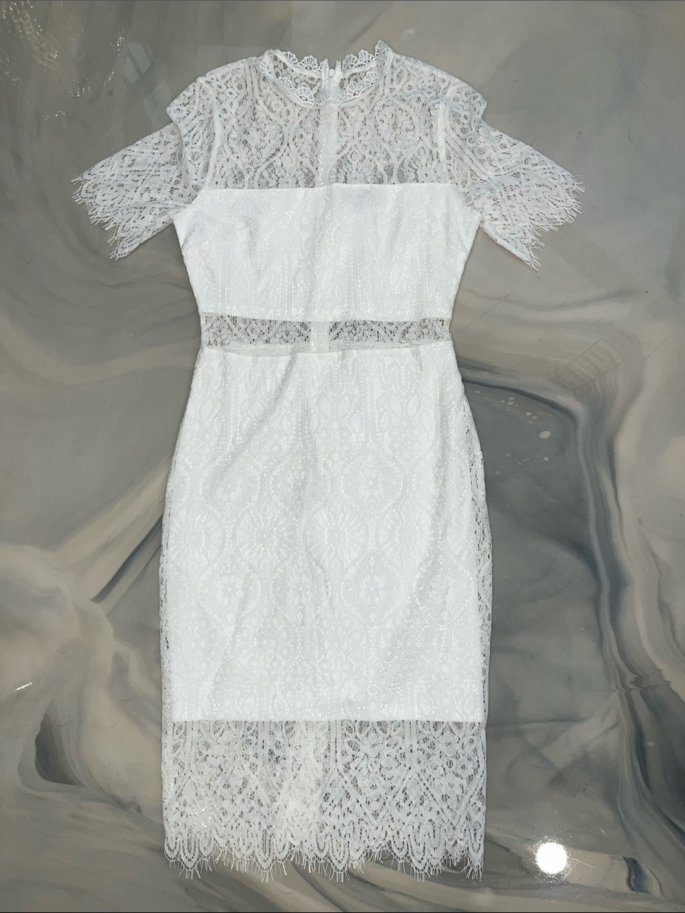Lulu's White Lace Midi Dress with Sheer Insets